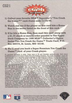 1996 Collector's Choice - You Crash the Game #CG21 Mike Piazza Back
