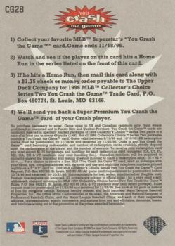 1996 Collector's Choice - You Crash the Game #CG28 Juan Gonzalez Back