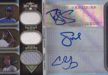 2011 Topps Triple Threads - Autograph Relic Combos Sepia #TTARC-14 Darryl Strawberry / Jason Heyward / Chris Young Front