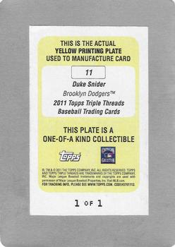 2011 Topps Triple Threads - Printing Plates Yellow #11 Duke Snider Back