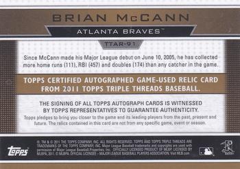 2011 Topps Triple Threads - Relic Autographs Gold #TTAR-91 Brian McCann Back