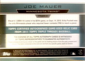 2011 Topps Triple Threads - Relic Autographs Sapphire #TTAR-3 Joe Mauer Back