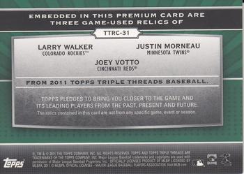 2011 Topps Triple Threads - Relic Combos Emerald #TTRC-31 Larry Walker / Justin Morneau / Joey Votto Back