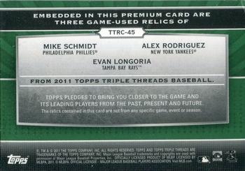 2011 Topps Triple Threads - Relic Combos Emerald #TTRC-45 Mike Schmidt / Alex Rodriguez / Evan Longoria Back