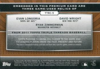 2011 Topps Triple Threads - Relic Combos Sepia #TTRC-5 Evan Longoria / David Wright / Ryan Zimmerman Back