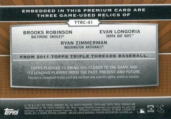 2011 Topps Triple Threads - Relic Combos Sepia #TTRC-41 Brooks Robinson / Evan Longoria / Ryan Zimmerman Back