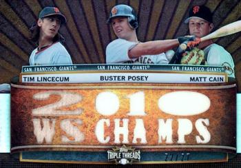 2011 Topps Triple Threads - Relic Combos Sepia #TTRC-7 Tim Lincecum / Buster Posey / Matt Cain Front
