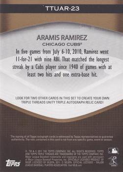 2011 Topps Triple Threads - Unity Relic Autographs Gold #TTUAR-23 Aramis Ramirez Back