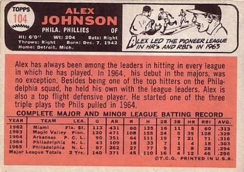 1966 Topps #104 Alex Johnson Back