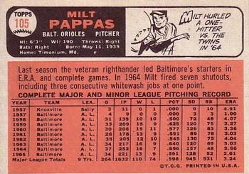 1966 Topps #105 Milt Pappas Back