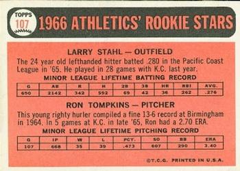 1966 Topps #107 Athletics 1966 Rookie Stars (Larry Stahl / Ron Tompkins) Back