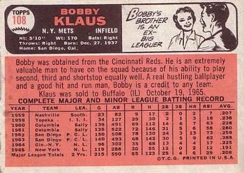 1966 Topps #108 Bobby Klaus Back