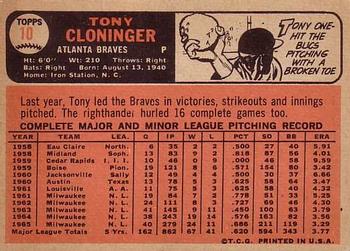 1966 Topps #10 Tony Cloninger Back