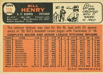 1966 Topps #115 Bill Henry Back