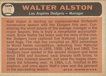 1966 Topps #116 Walt Alston Back