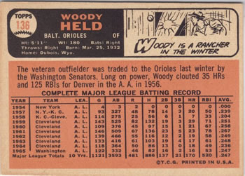 1966 Topps #136 Woodie Held Back