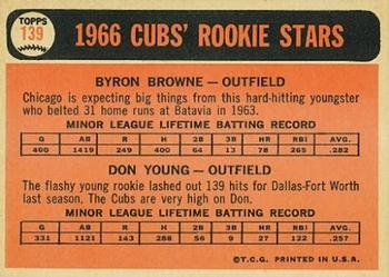 1966 Topps #139 Cubs 1966 Rookie Stars (Byron Browne / Don Young) Back
