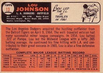 1966 Topps #13 Lou Johnson Back