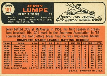 1966 Topps #161 Jerry Lumpe Back