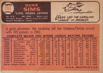1966 Topps #169 Duke Sims Back