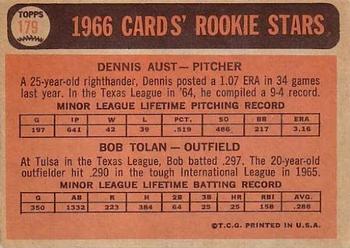 1966 Topps #179 Cardinals 1966 Rookie Stars (Dennis Aust / Bob Tolan) Back