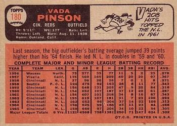 1966 Topps #180 Vada Pinson Back