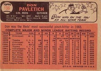 1966 Topps #196 Don Pavletich Back