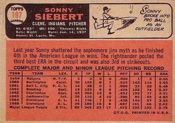 1966 Topps #197 Sonny Siebert Back