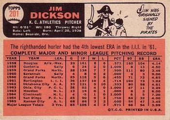 1966 Topps #201 Jim Dickson Back