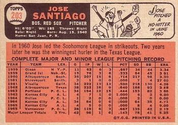 1966 Topps #203 Jose Santiago Back