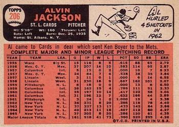 1966 Topps #206 Alvin Jackson Back