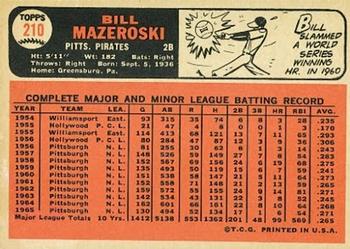 1966 Topps #210 Bill Mazeroski Back