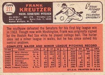 1966 Topps #211 Frank Kreutzer Back