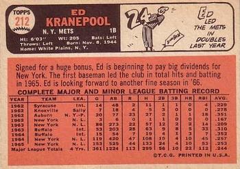 1966 Topps #212 Ed Kranepool Back