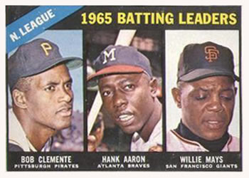 1966 Topps #215 National League 1965 Batting Leaders (Bob Clemente / Hank Aaron / Willie Mays) Front