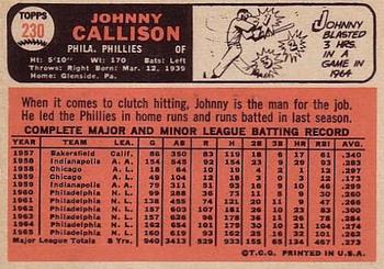 1966 Topps #230 Johnny Callison Back