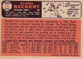 1966 Topps #232 Glenn Beckert Back