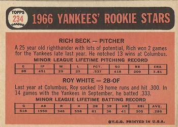 1966 Topps #234 Yankees 1966 Rookie Stars (Rich Beck / Roy White) Back