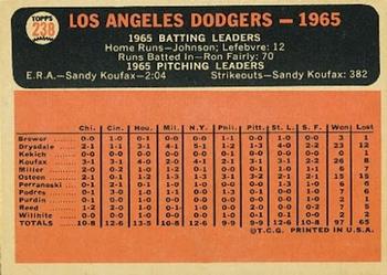 1966 Topps #238 Los Angeles Dodgers Back