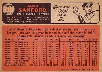 1966 Topps #23 Jack Sanford Back