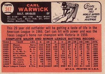 1966 Topps #247 Carl Warwick Back