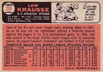 1966 Topps #256 Lew Krausse Back