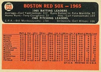 1966 Topps #259 Boston Red Sox Back