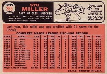 1966 Topps #265 Stu Miller Back