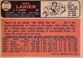 1966 Topps #271 Hal Lanier Back