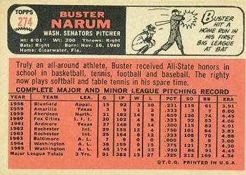 1966 Topps #274 Buster Narum Back