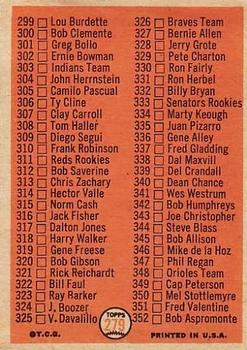 1966 Topps #279 4th Series Checklist: 265-352 Back