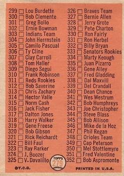 1966 Topps #279 4th Series Checklist: 265-352 Back