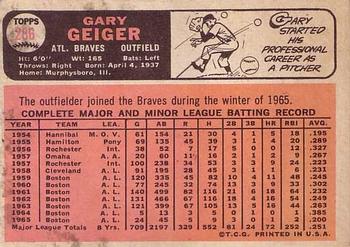 1966 Topps #286 Gary Geiger Back