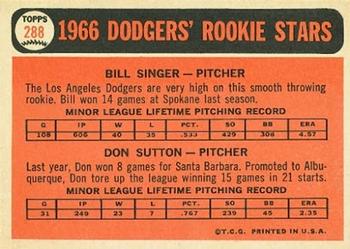 1966 Topps #288 Dodgers 1966 Rookie Stars (Bill Singer / Don Sutton) Back